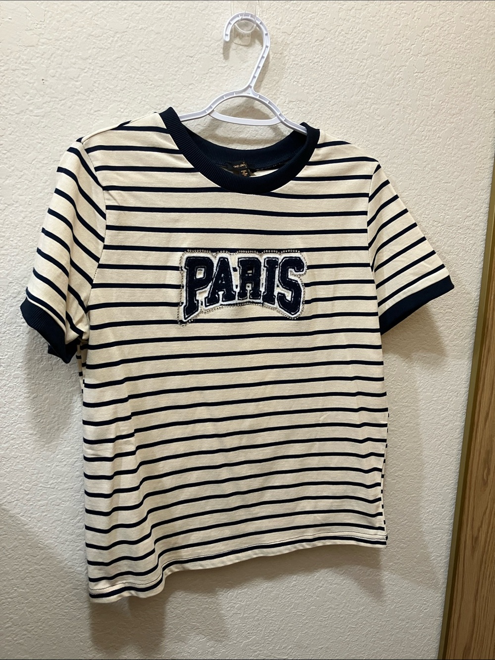 Paris Stripe Crewneck Tee - Navy & Cream